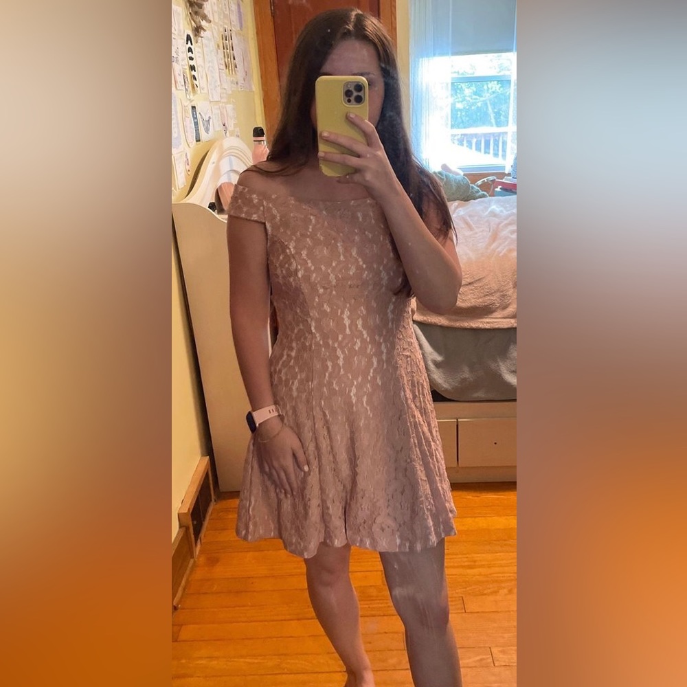 Pink Lace Off The Shoulder Dress
